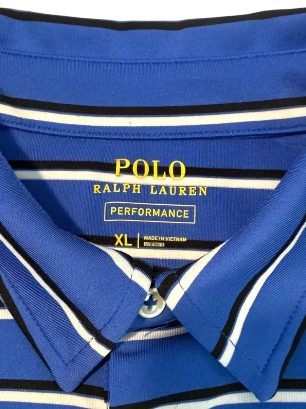 Polo Ralph Lauren Performance Blue w/Black White Stripe Polo Shirt XL Mens